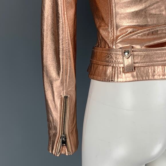 IRO Size XS Gold Leather Metallic Biker Jacket - Picture 4 of 6
